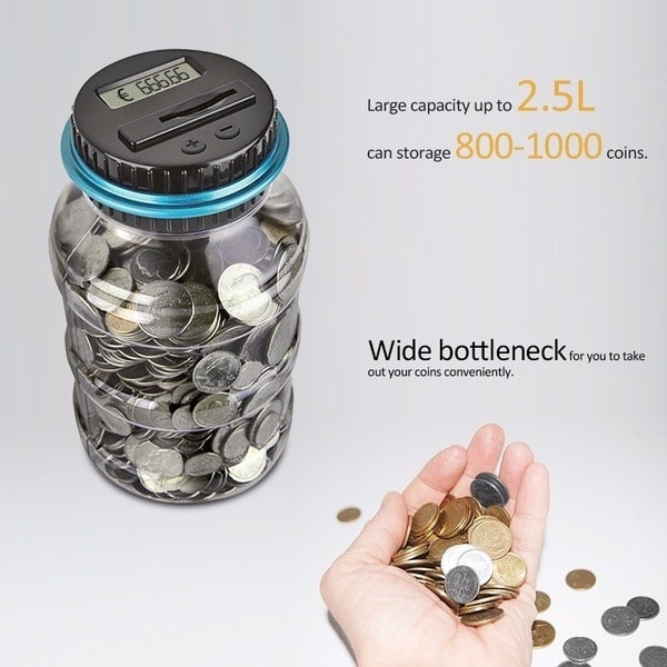 Elektronisk spargris, 1 st digital euro räknande spargris, automatisk spargris för barn och vuxna, 1,8 l spargris med LCD-display, spargris f