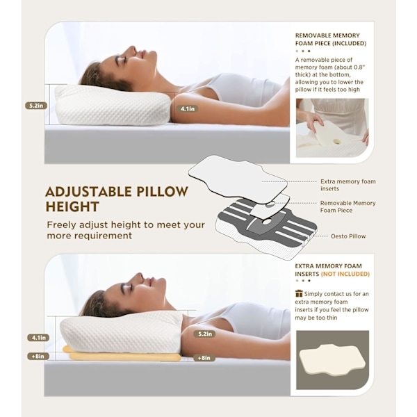 Cervicalkudde för att lindra nacksmärta, ihålig design luktfria memory foam-kuddar med kylande överdrag, justerbar ortopedisk sängkudde för sömn, Con
