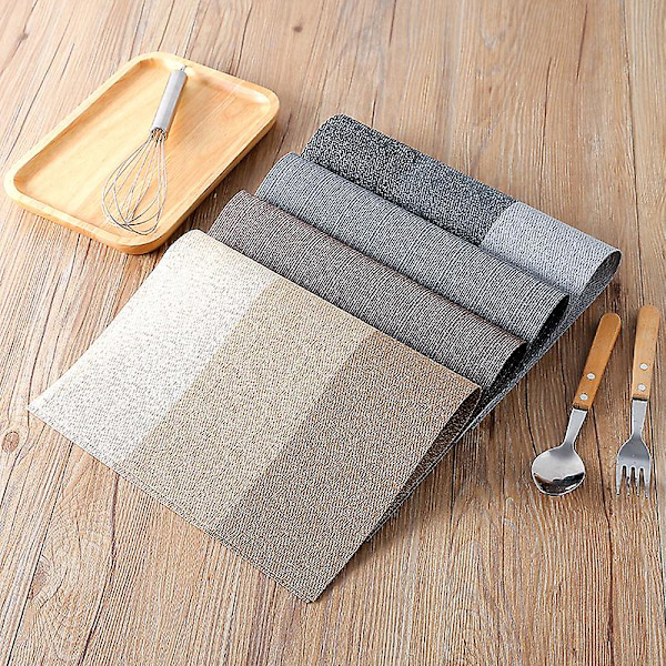 2 kpl Pöytätabletit Pestävät Liukumattomat Lämmöneristävät Kudotut Vinyylipöytämatot Vaakaraidat Beige