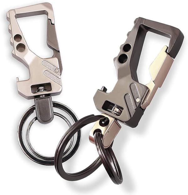 Guld + Silver 2-pack Bilnyckelring med Flasköppnare - 2 Metallringar - Pistolpipa