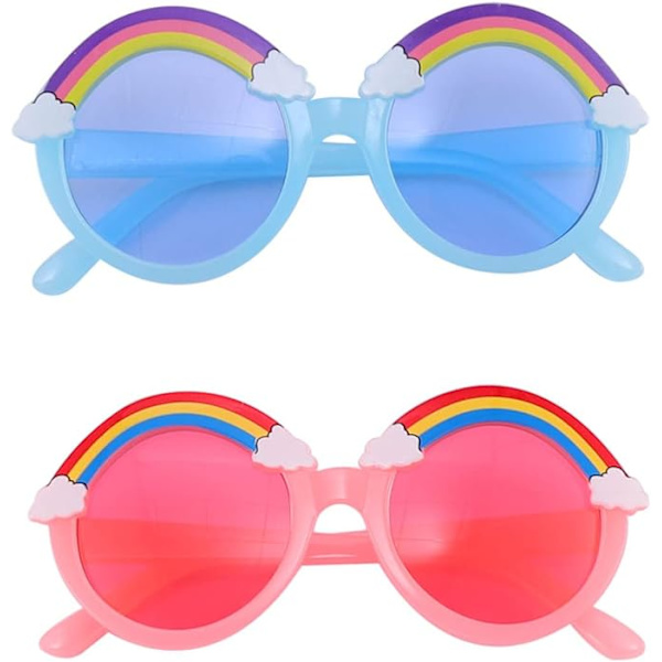 Børnesolbriller (pink og blåt sæt med to dele) Sommer pink regnbue børnesolbriller Drenge og piger UV-resistente solbriller