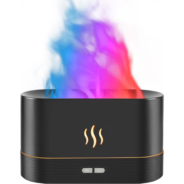 (Svart) Flame Aroma Diffuser Luftfuktare-7 färger Skiftande Olje Diffuser-Vattenlös Auto-Off 180ml Brandluftfuktare för hem, kontor, spa, gym