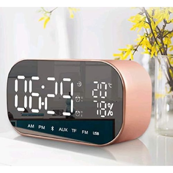 Spegels digital väckarklocka med Bluetooth-högtalare, upplyst väckarklocka med LED-display och väckarklocka för hemmakontor