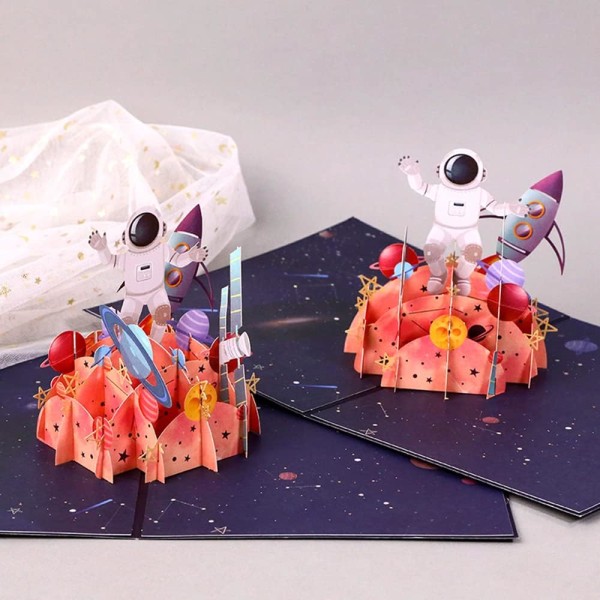 Syntymäpäiväkortti lahjaksi lapsillesi, ystävillesi ja rakastajillesi, 3D Pop Up -onnittelukortti avaruus ja astronautti
