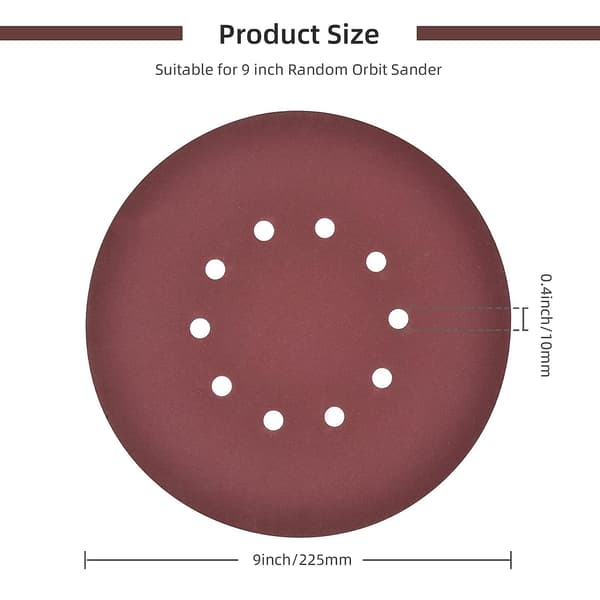 228mm Sanding Discs 10pcs, 9 Inch Hook And Loop Sandpaper, 8 Hole Sander Paper Grit 240