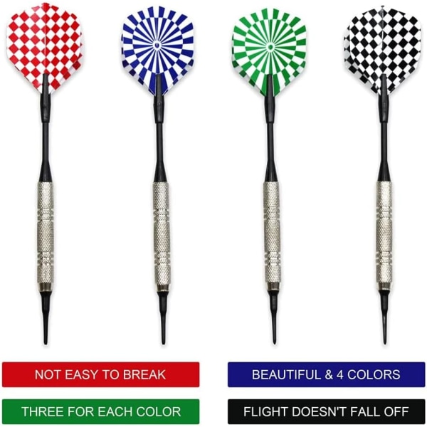 Plastspets Dart, 12 st Mjuka Spets Dart Set med 100 st Spetsar Utbyte Säkerhet Elektroniska Dart för Elektronisk Darttavla