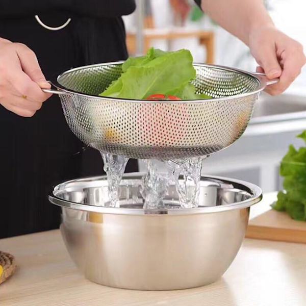 Risdræner i rustfrit stål med mini huller, giver dig mulighed for at filtrere spaghetti, ris, grøntsager og frugter - C 22,5 cm