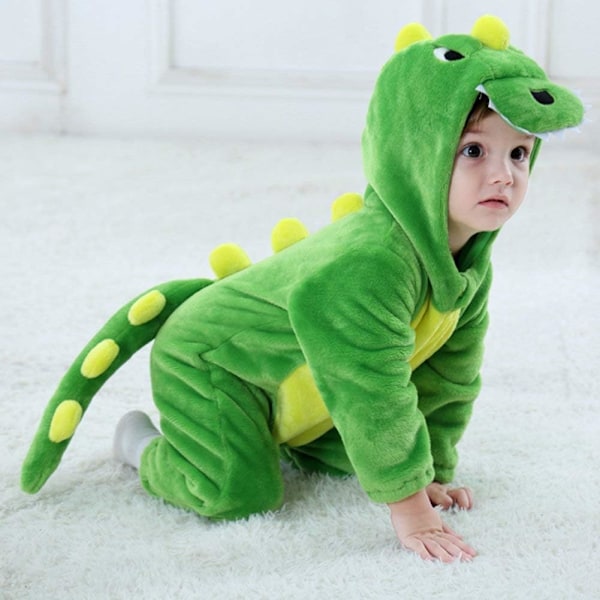 Baby Dinosaurie Kostym, (12 - 15 månader) Djurhuva Flanell Overall, Barn Overall, Karneval Kostym