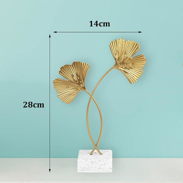 Ginkgo blad metallskulptur, Ginkgo Biloba prydnader med bas, Modern blad skulptur för hemmakontor hall och kontor (28 x 14 cm)