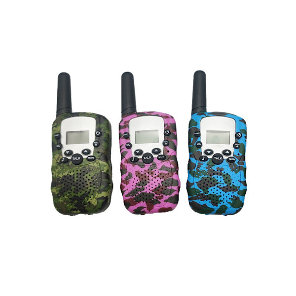 Tredelad Walkie Talkie med Kamouflagemönster för Barn, Bakgrundsbelyst LCD-ficklampa, 3 km Räckvidd, Lämplig för Barns Inom- och Utomhusaktiviteter