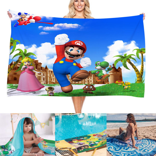 Ett stycke (6,75*150 cm) Strandhandduk Super Mario Bros 3D Print för barn Poolhandduk Barnbadlakan Ultramjukt Superabsorberande Hållbarhet Beach Sa