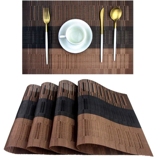 Bordstabletter,Tåliga bordstabletter för matbord,Tvättbara vävda vinylunderlägg för kök Set med 4 (bruna) Exklusive serviser