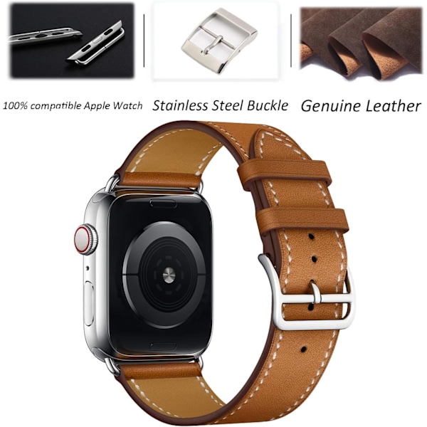 Brun Kompatibel med Apple Watch Band 42mm 44mm 45mm, Brun Läder Single Tour Ersättningsband för iwatch Serie 7 Se Serie 6 Serie 5 Serie 4 Se