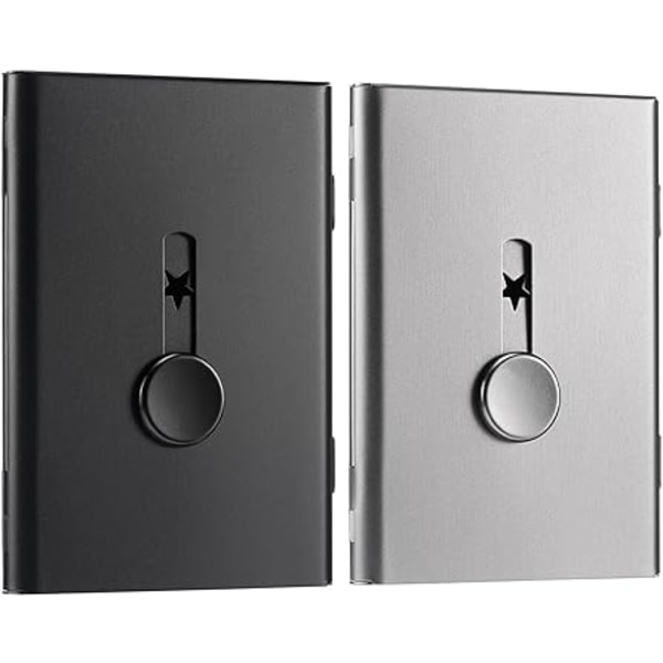 2-pak (Sort/Grå) Visitkortholder, USB-nøgle Visitkortetui Udtrækkelige Visitkortholdere Rustfrit Stål Kortholder Kortetui Excellent