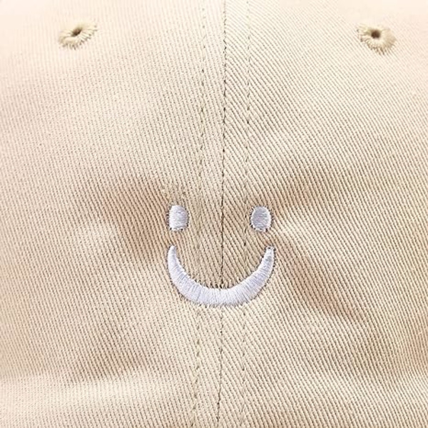 (Beige) Baseballkasket med smileys til kvinder og mænd, justerbar, lav profil, ustruktureret bomuldsfarhat