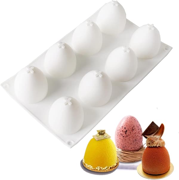 Påskeæg Formet Form 8 Hulrum Silikoneforme til Påske 3d Påskeæg Silikone Påskeæg Form Påskeæg Formet Form til Chokolade, Kage, Muffin,