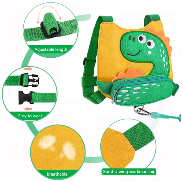 (Gul) Barnesikkerhetssele med Anti-Mistet Håndleddslink, Søte Dinosaur Barne-seler med Armbånd Bånd Stropp Bånd for Gutter Walki