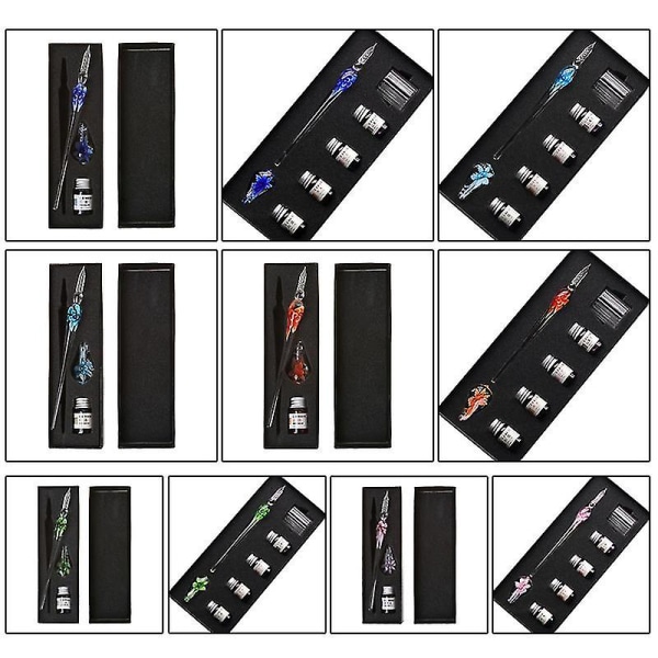 Glaskalligrafipen Kristallglas Dip Ink Pen Set Icke-kolbläck Signaturpennor 3PCS