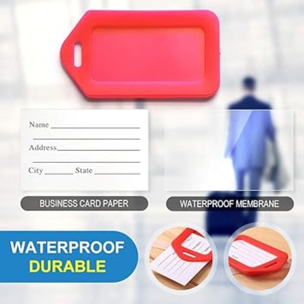 10 stk. bagasjelapper, 8,6 x 4,8 cm plast bagasjeidentifikatorer med snor, navnelapper reisetilbehør, vanntette ID-lapper flerfarget fly Su