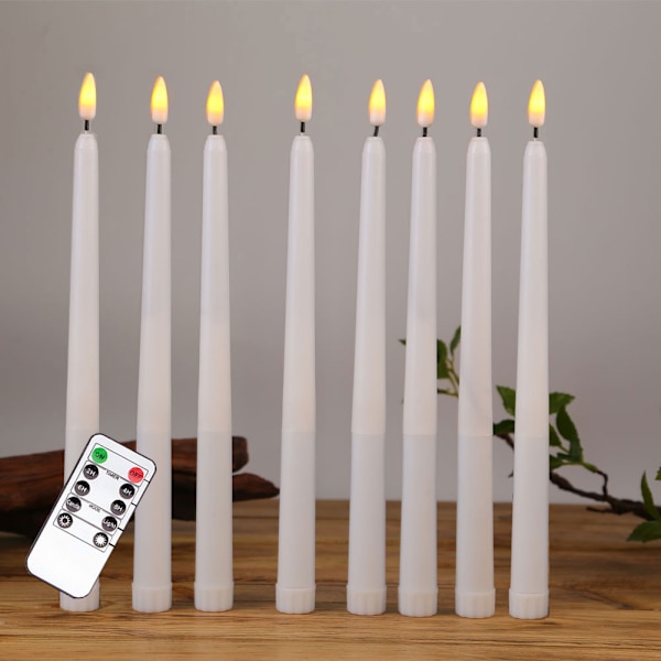 Sett med 8 Elfenbensfargede LED Lysestake Lys med Fjernkontroll for Jul H 27.5cm