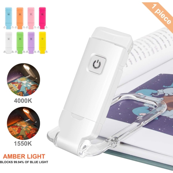 LED Klype Leselys, Leselys for Bøker i Sengen, Øye-Skånsomt Lys, USB Oppladbart, 2 Lysstyrkeinnstillinger for Øyebeskyttelse, LED Lys, Hvit