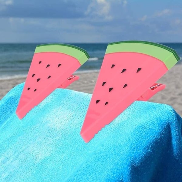 4-pack strandhandduksklämmor (vattenmelon), lämpliga för soldyrkare, vattenmelonklämma, stor vindtät klädhängare för täcken