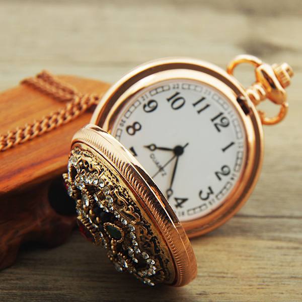 Herre Dame Lommeur Quartz Ur Rhinestone Vedhæng Halskæde Ur