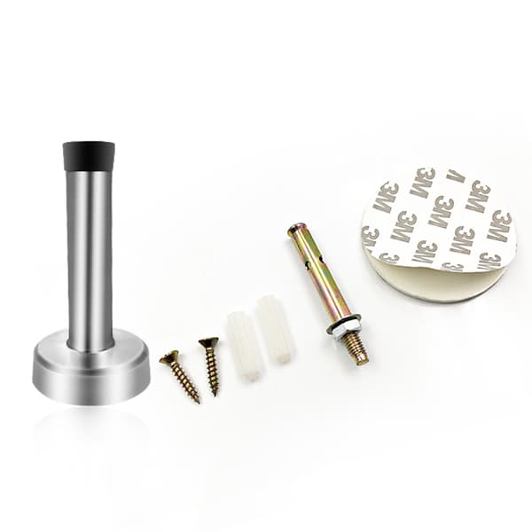 3-delt cylindrisk dørstopper i gummi (80 mm, perforeret/ikke-perforeret dobbeltfunktion), forkromet sølvfarvet dørstopper til skiløb, kraftig rustfrit stål s