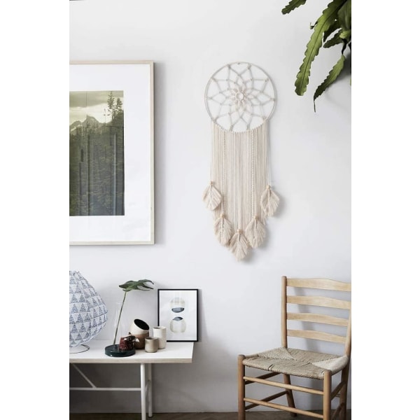 Stor Drömfångare Makramé Boho Väggdekoration Vävda Fjäder Tofsar Drömfångare Dekoration för Tonårsflickrum Barnkammare Sovrum Chic Gåva, 3
