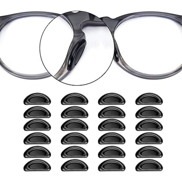 (24-svart) Självhäftande näsdyna, 12 par näskuddar för glasögon Stick On Silikon Anti-Slip för glasögon Solglasögon Tunna näskuddar Glasögon