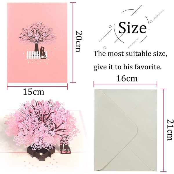 3D-kortti, 3D Pop-Up -onnittelukortti, Ystävänpäiväkortti, Hääpäiväkortti, 3D-hääkortti kirjekuorella, romanttinen Sakura-kortti syntymäpäiväksi