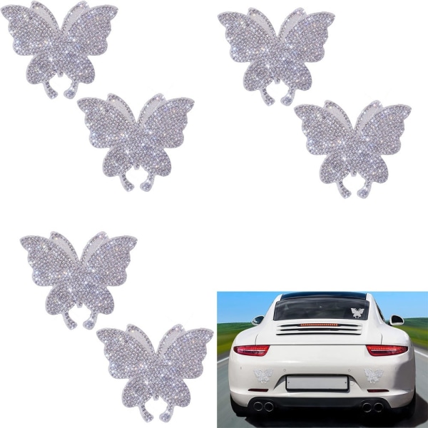 4 delarCrystal Butterfly Bildekaler, Bildekaldekal Strassfjärilsbildekorationsdekaler Självhäftande glitterdekaler för bilar Bumper Wi