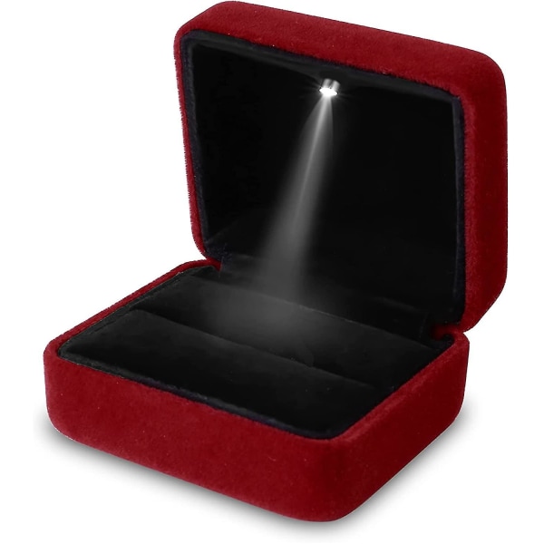 Led Lighted Örhänge Ring Presentask Bröllop Förlovningsring Smycken Display Box Hållare Case Red