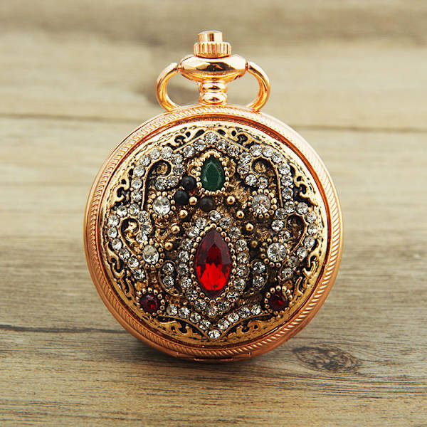 Herre Dame Lommeur Quartz Ur Rhinestone Vedhæng Halskæde Ur