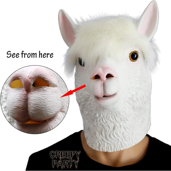 Halloween-kostymfest Latex Djurhuvud Mask Alpacka Llama Maskeraddräkt