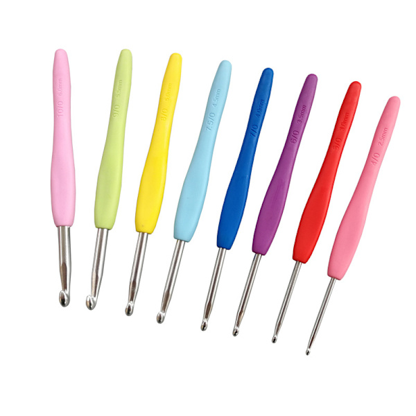 8 st aluminium virknålsset, stickningsnålsats, ergonomisk virknål, mjukt handtag, virknålar med fodral
