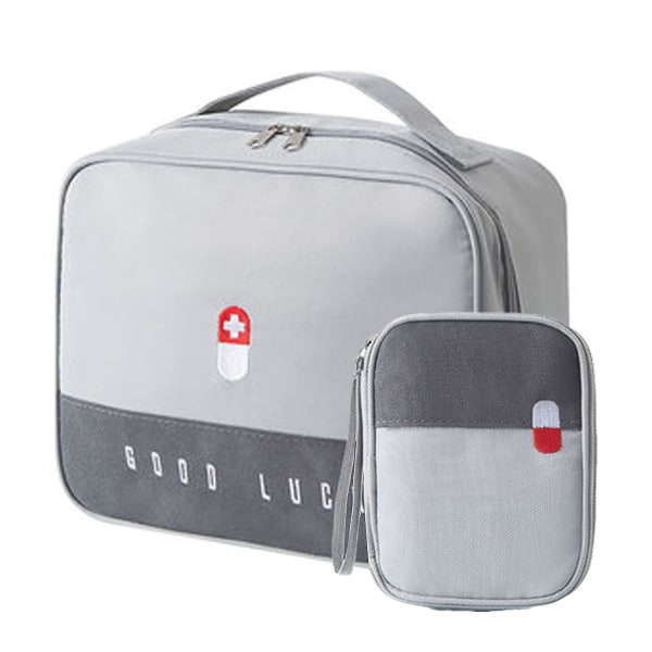 2 st Första hjälpen-väska förvaringsväska Vattentät bärbar multifunktionell medicinlåda i lager (2 storlekar) Grey