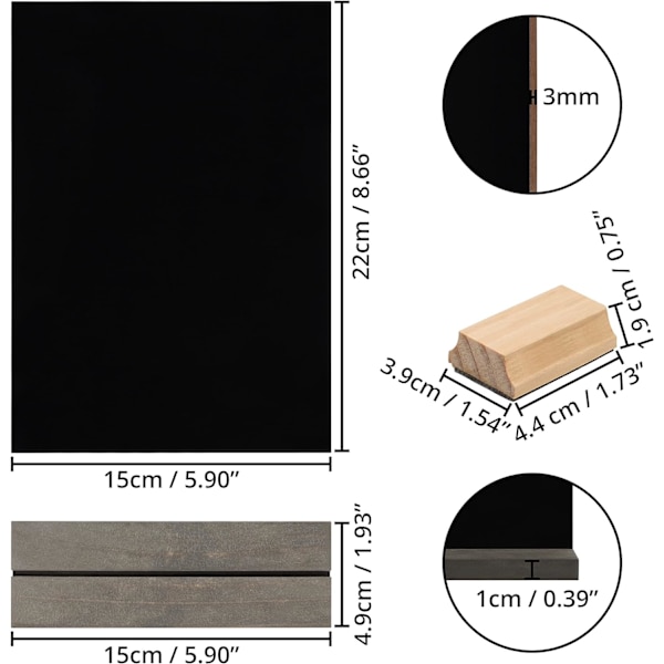 Mini Chalkboard Set av 6 - 15 x 22 cm - Små dubbelsidiga tavlor med trästöd - Bordsskylt för bröllop, födelsedag och mat/buffé