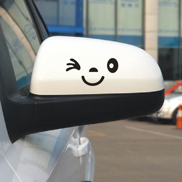 5 paria hymyileviä taustapeilin autotarroja (musta), kaiverretut autotarrat vedenpitävät