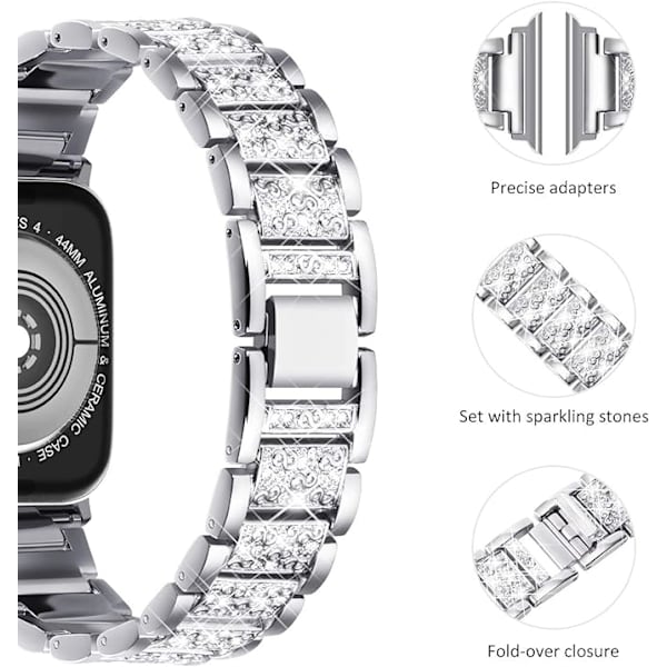 Glittrande silverrem kompatibel med Apple Watch-rem 42mm 44mm 45mm 49mm, lämplig för iwatch-serien 8/7/6/5/4/3/2/1/SE 2022/2020 glittrande cr