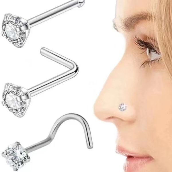 8st 20G Nose Spike Nose Piercing Nose Ring Kirurgisk stål Nos 0.8*6.5*1.5mm, L Form Inlagd Piercing Smycken Kvinnor Män