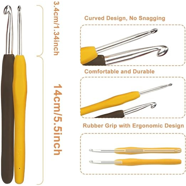 Virka set, storlek 2mm-8mm, 12 delar färgat virkat set. Ergonomisk design, lämplig för nybörjare