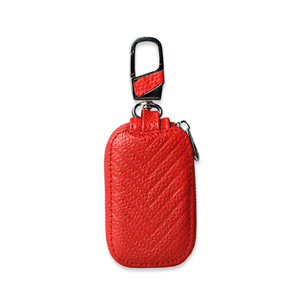 En styck (röd, ca 8,5cm×5,2cm) Äkta Läder Bilnyckelring väska Bil Smart Nyckelring Hållare Fodral Skydd Ficka Fjärrkontroll Nyckelringar Fob Väska Keyr