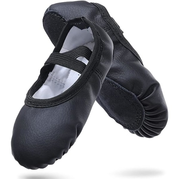 Flickor Läder Balettskor Dansskor Yoga Gymnastik Split Botten Tofflor Storlek 40 Svart