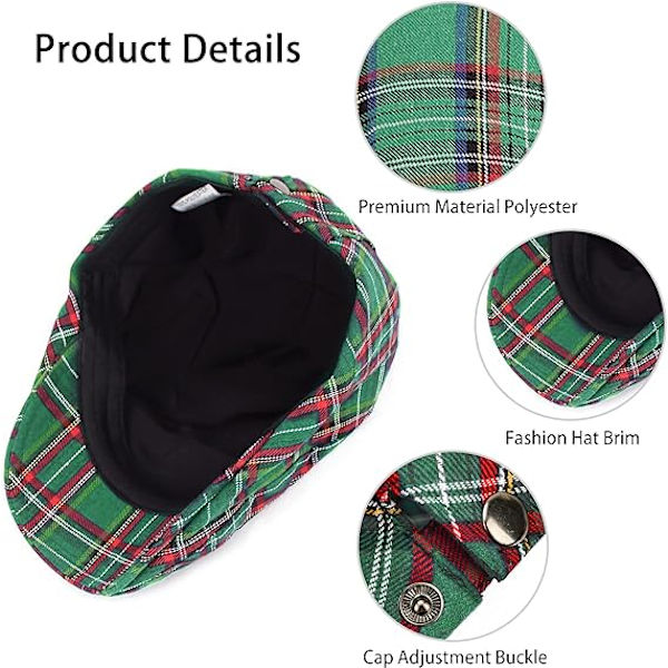 Herrhatt Flat Top Hat Vintage Randig Design Lättvikt Hatt Klassisk Herrbekväm Resa Casual Flat Top Justerbar Barett Grön