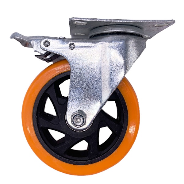 3 Tommer Drejelige Hjul 1500lbs Kraftige Hjul med Bremse Polyurethan Dobbeltlåsende Hjul Sæt med 4 Orange DL-I5-001