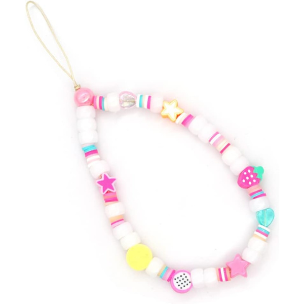 Mobiltelefon Lanyard Farverig Perlebesat Telefonkæde med Vedhæng Anti-Slip Armbånd Akryl Charm Hængende Lanyard Anti-Tabt Mobiltelefon Etui Hængende Lanyar