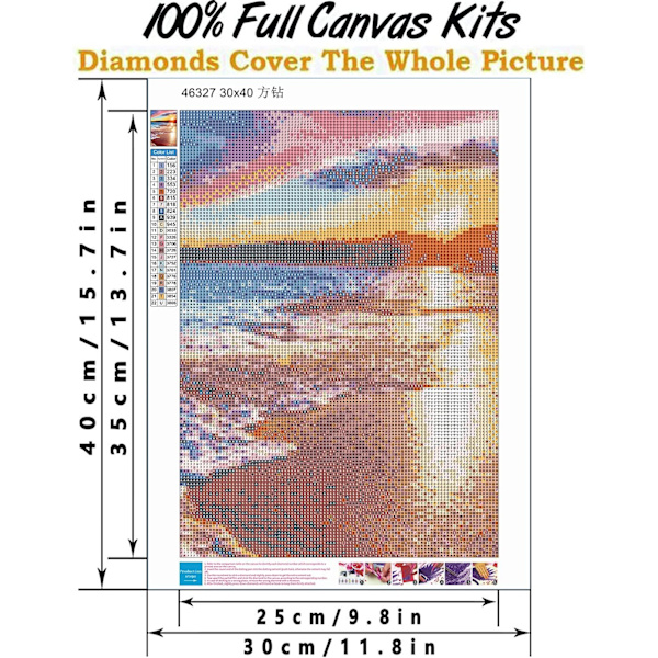 Fyrkantig 5D Diamantbroderi Komplett Kit, Full Diamant Korsstygn Strandhantverk på Canvas Tyg Idealisk för Hem/Vardagsrum/Sovrum/Kontorsdekoration