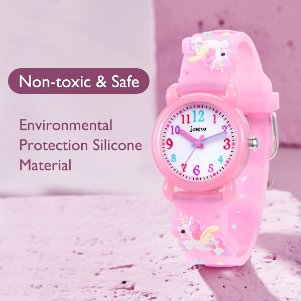 Unicorn Klocka för Barn (Rosa), Flickklocka Vattentät 3D Söt Tecknad Leksak Analog Silikonarmbandsur Barnklocka Present för 3-11 År Flickor