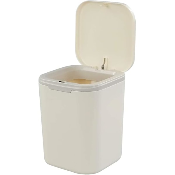 Mini skrivbordspapperskorg med tryckknapp och lock - 1,8 l vit